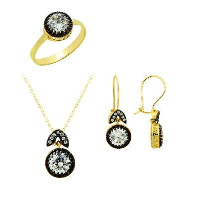 14K Solid Gold Gemstone Cz Diamond Set