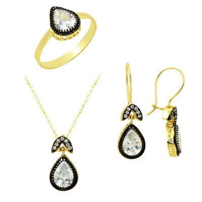 14K Solid Gold Gemstone Cz Drop Diamond Set