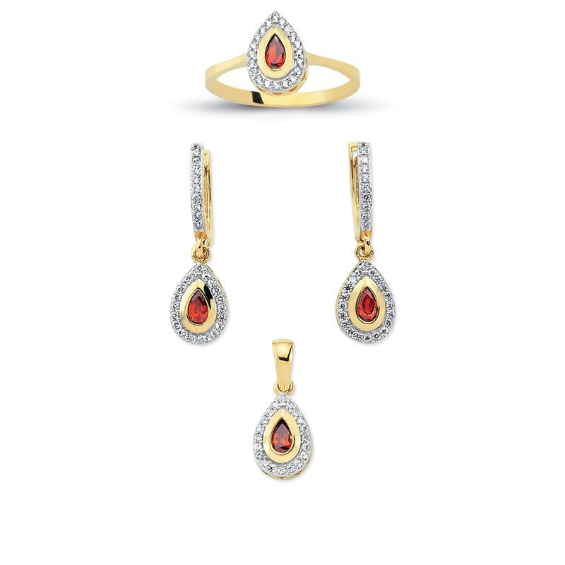 14K Solid Gold Gemstone Cz Drop Set