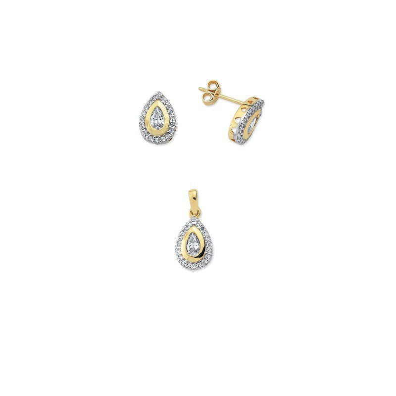 14K Solid Gold Gemstone Cz Drop Set