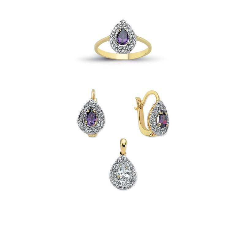 14K Solid Gold Gemstone Cz Drop Set