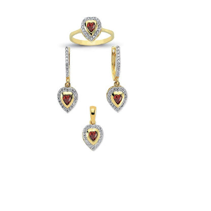 14K Solid Gold Gemstone Cz Love Heart Set