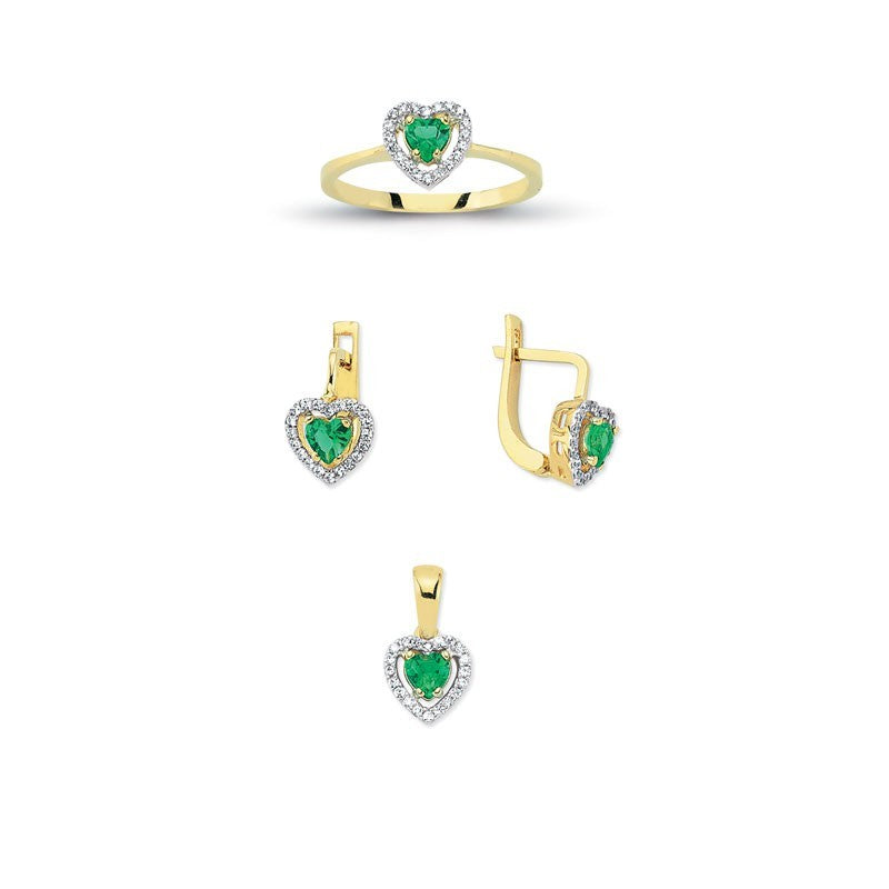 14K Solid Gold Gemstone Cz Love Heart Set