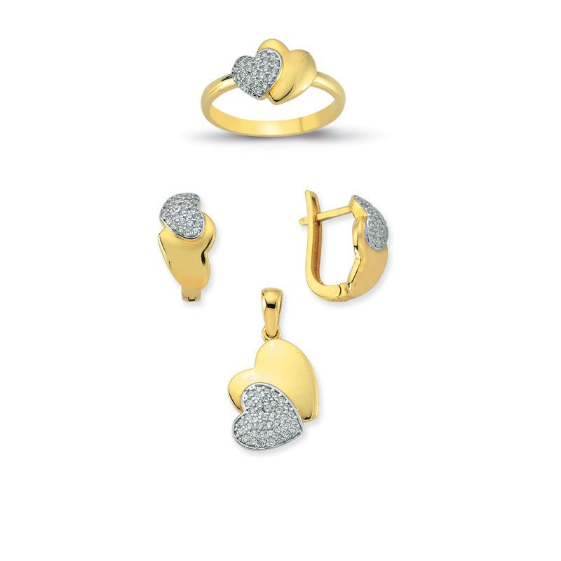 14K Solid Gold Gemstone Cz Love Heart Set