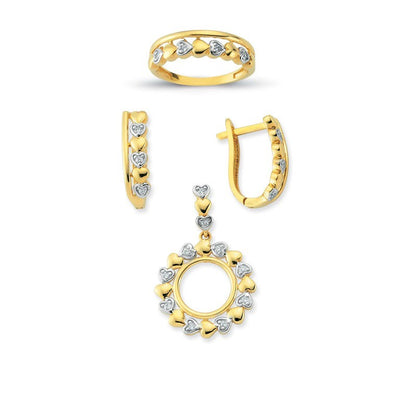 14K Solid Gold Gemstone Cz Love Heart Set