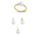 14K Solid Gold Gemstone Cz Pearl Stone Set