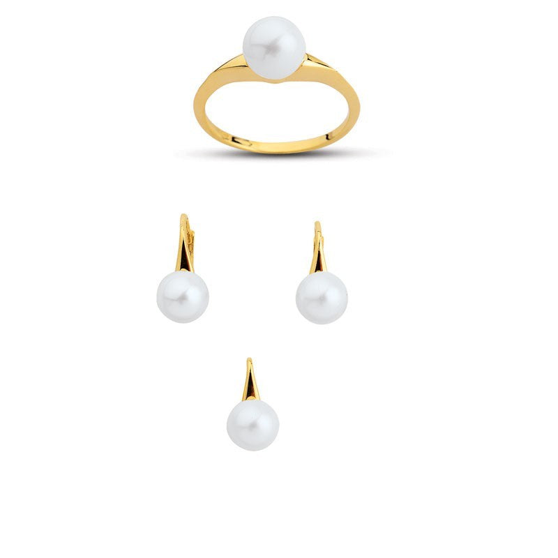 14K Solid Gold Gemstone Cz Pearl Stone Set