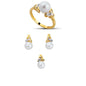 14K Solid Gold Gemstone Cz Pearl Stone Set