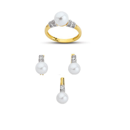 14K Solid Gold Gemstone Cz Pearl Stone Set