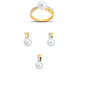 14K Solid Gold Gemstone Cz Pearl Stone Set