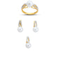 14K Solid Gold Gemstone Cz Pearl Stone Set