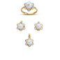 14K Solid Gold Gemstone Cz Pearl Stone Set