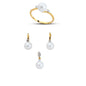 14K Solid Gold Gemstone Cz Pearl Stone Set