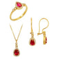 14K Solid Gold Gemstone Cz Ruby Set