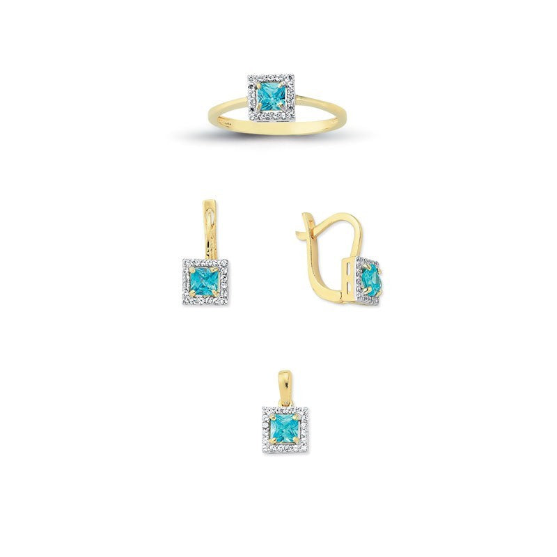 14K Solid Gold Gemstone Cz Trend Set