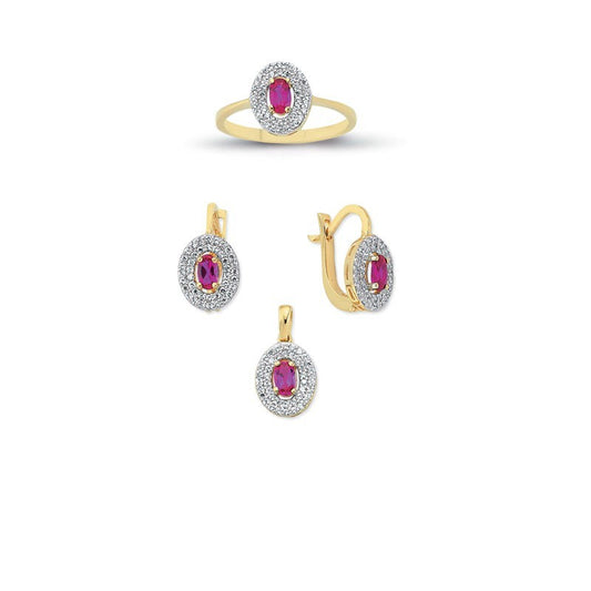 14K Solid Gold Gemstone Cz Trend Set