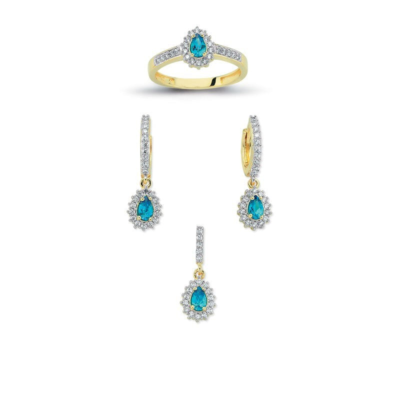 14K Solid Gold Gemstone Cz Trend Set