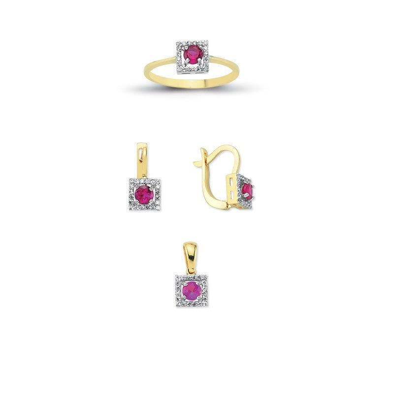 14K Solid Gold Gemstone Cz Trend Set