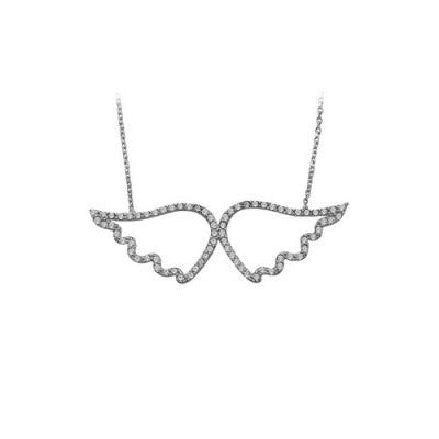 14K Solid White Gold Angel Wings Necklace