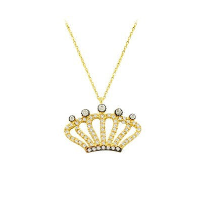 14K Solid Gold King Crown Necklace