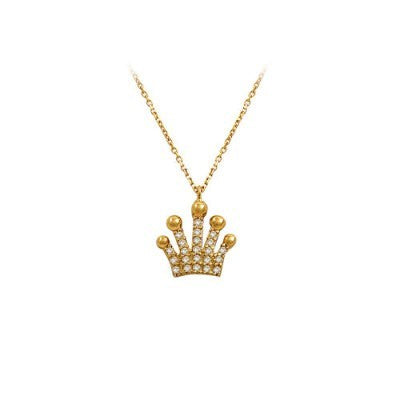 14K Solid Gold King Crown Necklace