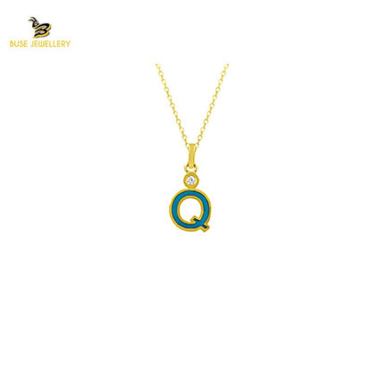 14K Solid Gold Q Letter Necklace