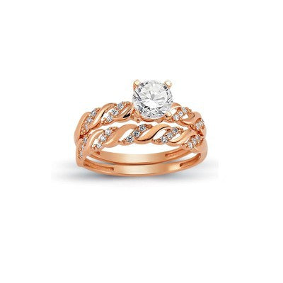 14K Solid Gold Solitaire With Band Engagement Wedding Ring Set