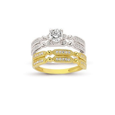 14K Solid Gold Solitaire With Band Engagement Wedding Ring Set