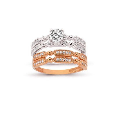 14K Solid Gold Solitaire With Band Engagement Wedding Ring Set