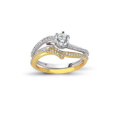 14K Solid Gold Solitaire With Band Engagement Wedding Ring Set