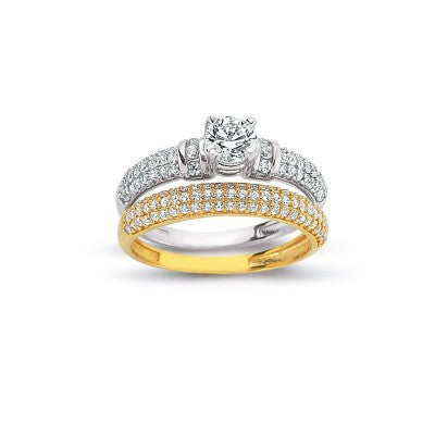 14K Solid Gold Solitaire With Band Engagement Wedding Ring Set