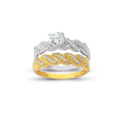 14K Solid Gold Solitaire With Band Engagement Wedding Ring Set