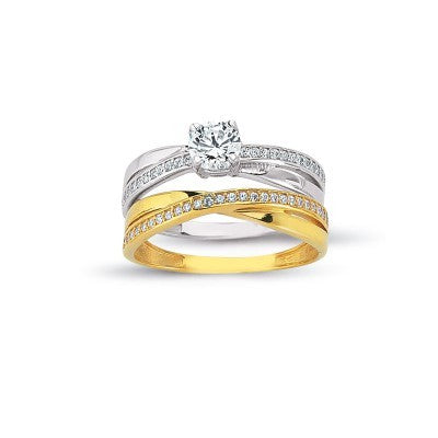 14K Solid Gold Solitaire With Band Engagement Wedding Ring Set