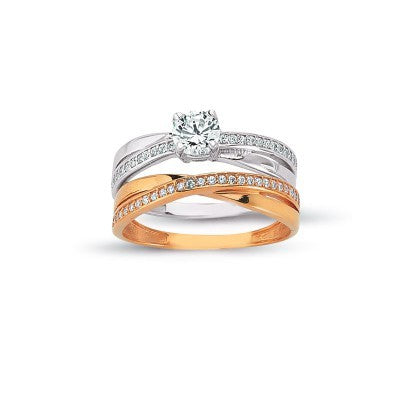 14K Solid Gold Solitaire With Band Engagement Wedding Ring Set