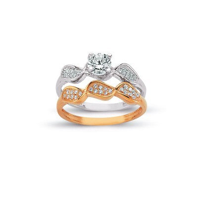 14K Solid Gold Solitaire With Band Engagement Wedding Ring Set