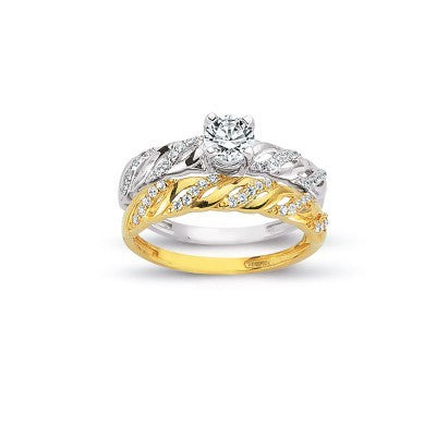 14K Solid Gold Solitaire With Band Engagement Wedding Ring Set