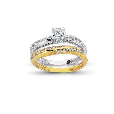 14K Solid Gold Solitaire With Band Engagement Wedding Ring Set