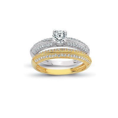 14K Solid Gold Solitaire With Band Engagement Wedding Ring Set