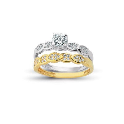 14K Solid Gold Solitaire With Band Engagement Wedding Ring Set