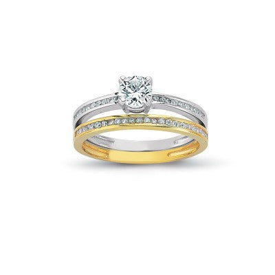 14K Solid Gold Solitaire With Band Engagement Wedding Ring Set