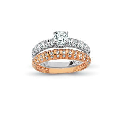 14K Solid Gold Solitaire With Band Engagement Wedding Ring Set