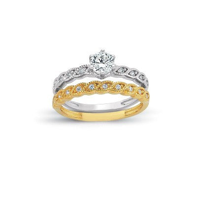 14K Solid Gold Solitaire With Band Engagement Wedding Ring Set