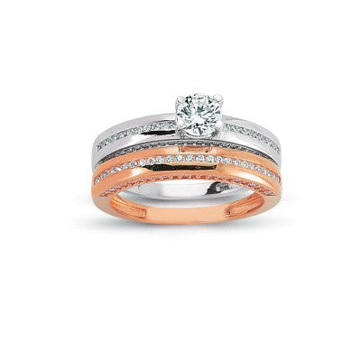 14K Solid Gold Solitaire With Band Engagement Wedding Ring Set