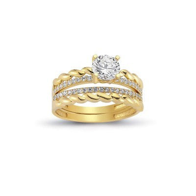 14K Solid Gold Solitaire With Band Engagement Wedding Ring Set