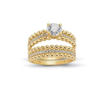 14K Solid Gold Solitaire With Band Engagement Wedding Ring Set