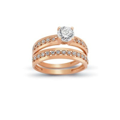 14K Solid Gold Solitaire With Band Engagement Wedding Ring Set