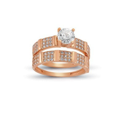 14K Solid Gold Solitaire With Band Engagement Wedding Ring Set