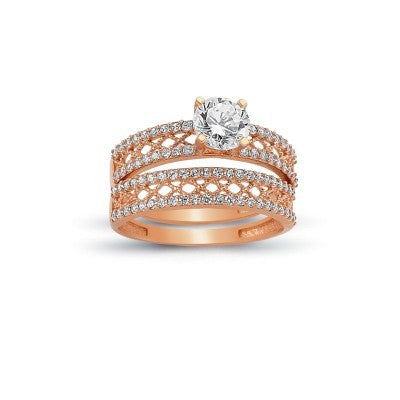 14K Solid Gold Solitaire With Band Engagement Wedding Ring Set