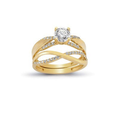 14K Solid Gold Solitaire With Band Engagement Wedding Ring Set