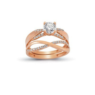 14K Solid Gold Solitaire With Band Engagement Wedding Ring Set